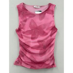 Stradivarius Y2K Pink Floral Mesh Ruched Tank Top Sleeveless Crew Neck XS
